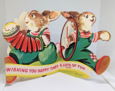Vtg Birthday UNUSED Bunny Rabbit Age 6 Children's 3d 50's Greeting Card (EB8733)