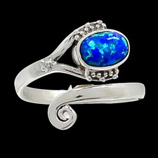 Blue Fire Opal 925 Sterling Silver Ring - Size 6 Adjustable