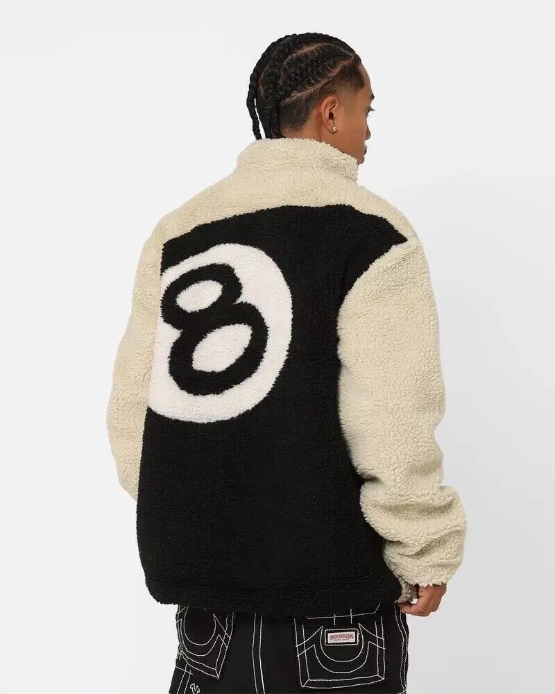 Stussy 8 Ball Sherpa Fleece Reversible Jacket Cream/Black - Sizes S/M/L/XL