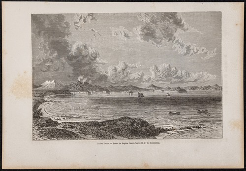 1865 - dem See Taupo - Gravur Antik - Neuseeland - Vulkane