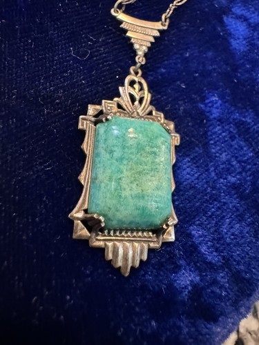 Collana Art Decò Amazzonite Sterlina Senza Marchio Vintage - Foto 3 di 6