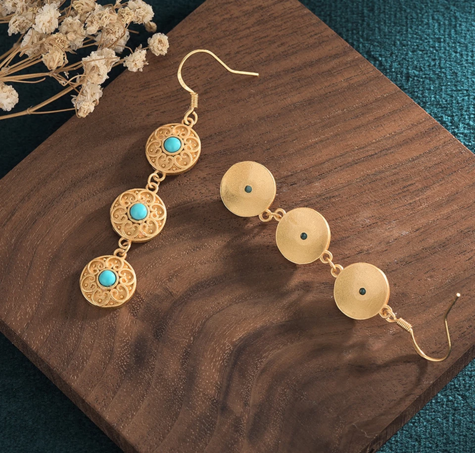 Bohemian Turquoise Gemstone Drop Earrings – Dainty Jewelry 18K Gold Plated Hook - Image 3 of 4