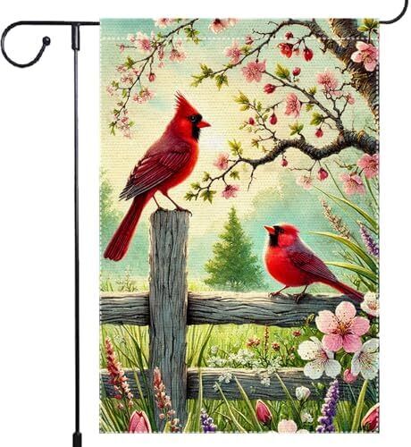 Spring Cardinal Garden Flag 12x18inc Double Sided Burlap Outdoor Yard Flag Decor