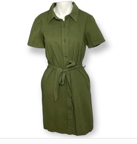 BlankNYC Women's Green Cotton Button Front Sash Belted Twill Mini Dress Size S - Picture 4 of 6