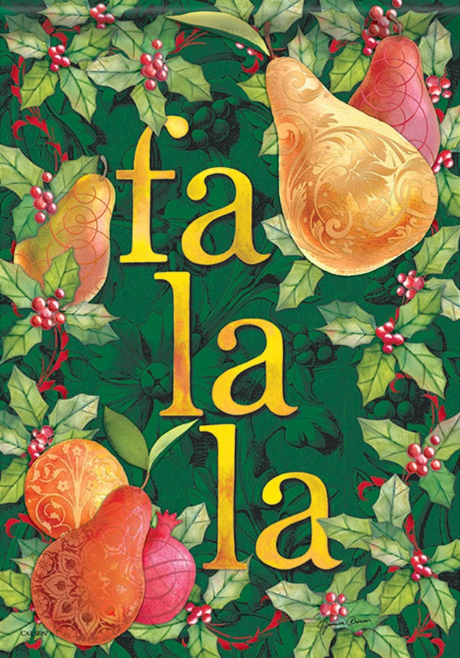 Dorado Navidad Fa La La Casa Bandera Acebo Vacaciones Bayas 2 Caras 28" x 40" Foto 2 de 3