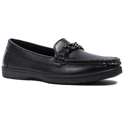 A2Z Kids Girls Women Black PU Leather Chain Decorated Shoes