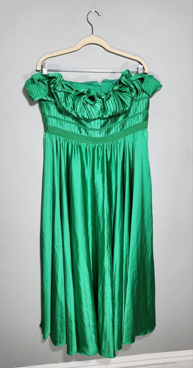 AMUR Giada Pleated Dress Size 14 Long Midi Strapless Pleated Kelly Green |  eBay