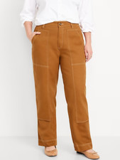Old Navy Utility Pants Womens 12 Brown Straight Leg High Rise NEW