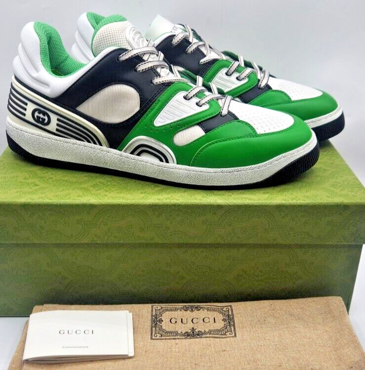 Gucci Basket Demetra Distressed Men's White/Green Sneakers UK12.5 US13 $950