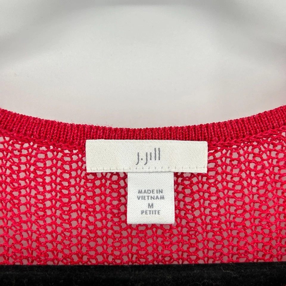 Blusa pulôver J. JILL vermelha malha aberta mistura de linho gola redonda média pequena - Imagem 4 de 4