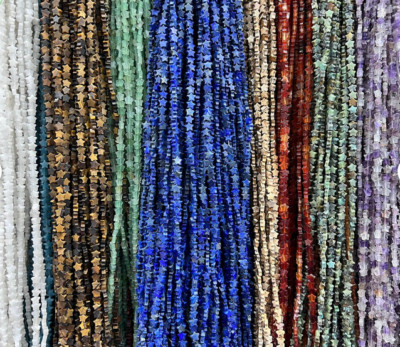 TINY! 4mm STAR SHAPE Beads 16'' Strand - 5 Strands of Assorted Natural Gemstones 