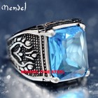 MENDEL Mens Blue CZ Aquamarine Square Stone Ring Stainless Steel Size 7 9 10-15