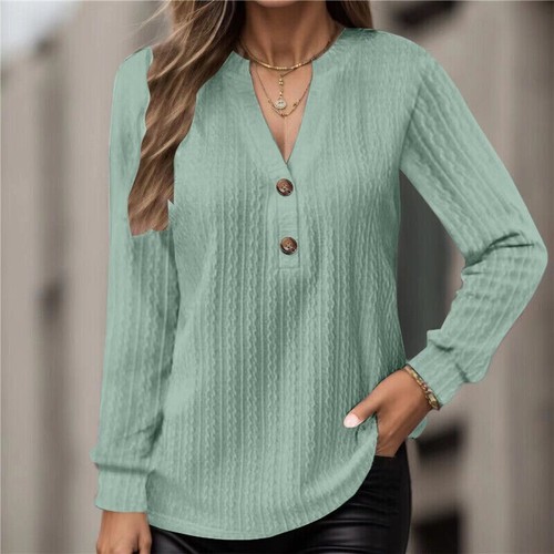 Ladies Jumper Top V Neck Pullover Women Loose Long Sleeve Casual Work Tops AU - Picture 18 of 39