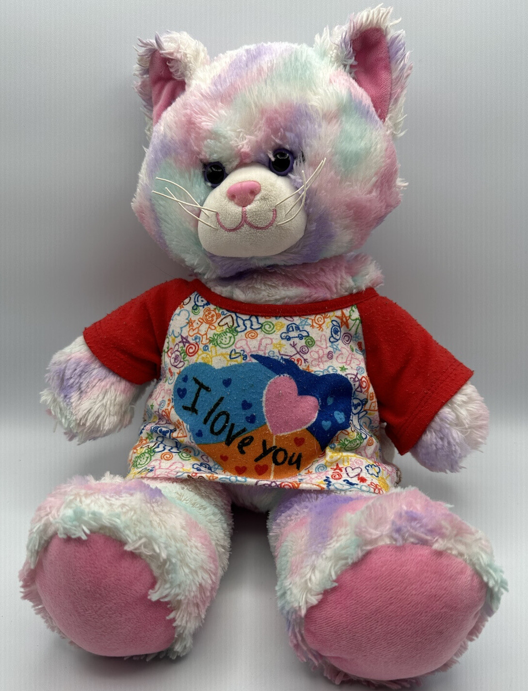 Build A Bear Tie-Dye Cat Kitty Plush Pastel Swirl Pink Purple Blue 16