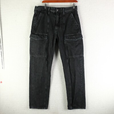 Denim Forum Jeans Womens 30 Black The 90s Lo Rise Cargo Slim Heavyweight 30L
