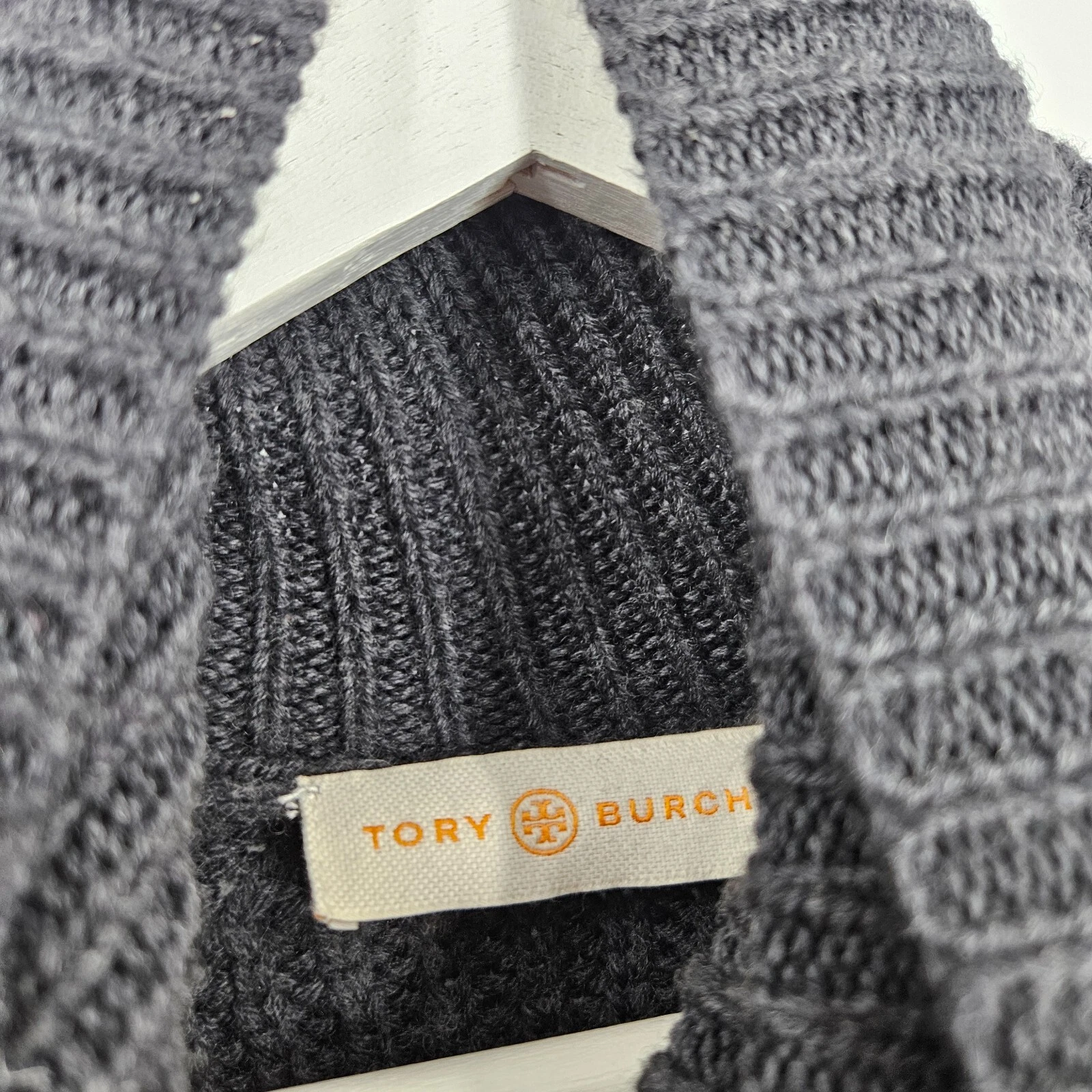 Tory Burch Maglione Vestito Grigio Lana Girocollo Maglia Grossa Pullover Mini Taglia XS