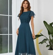 NWT JJ's House A-line Scoop Ink Blue Chiffon Bridesmaid Dress Small