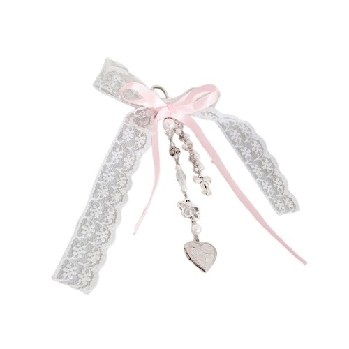 Lace Bowknot Heart Pendant for Purses Keys Beaded Women Decoration - Afbeelding 9 van 12