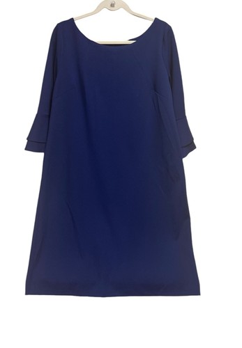 ILE New York Bell Sleeve Navy Shift Dress Size 14 Polyester Spandex Dress Classy - Picture 5 of 5
