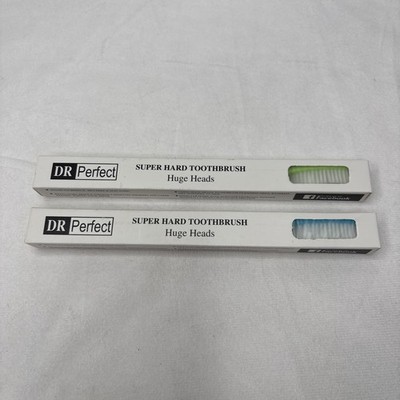 DR PERFECT Extra Hard & Firm Toothbrush Large Long Head Whitening Teeth Lot of 2