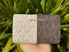 Michael Kors Jet Set Travel Medium Bifold Coin Zipper Wallet MK Brown Multi