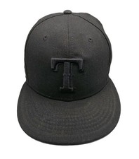 Texas Rangers Hat Cap Mens Fitted 7 1/4 Blackout Wool MLB Logo Baseball New Era 