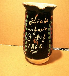 19th C Antique German Highly Decorated 1866 Pitcher