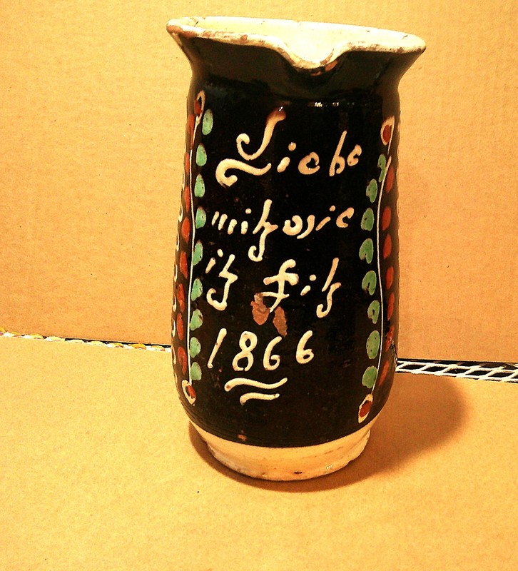 19th C Antique German Highly Decorated 1866 Pitcher