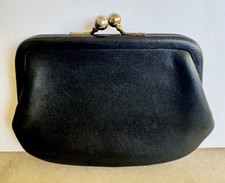 Vintage Coach Kiss lock Change Purse Coin Black Leather Super Nice