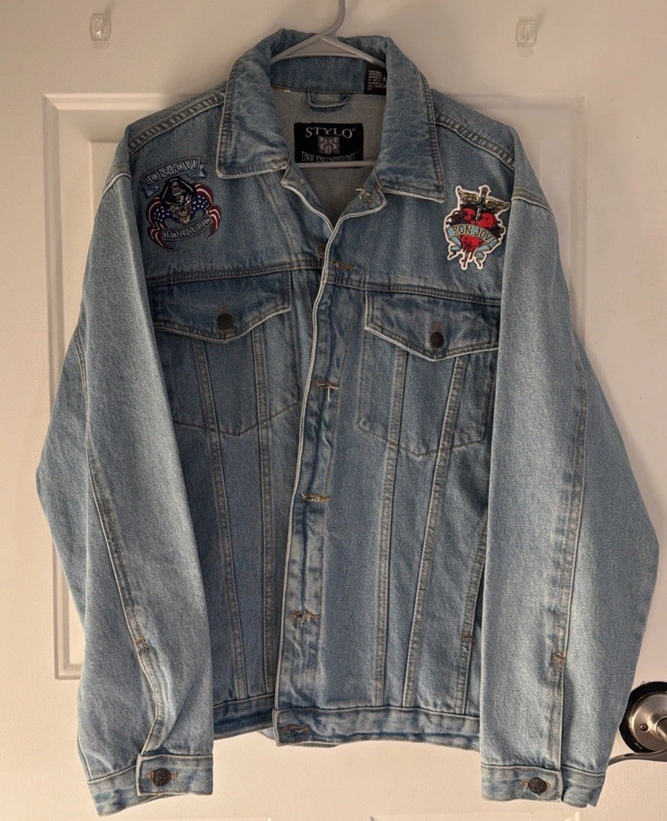 Vintage Bon Jovi New Jersey Jean Jacket With Custom Patches