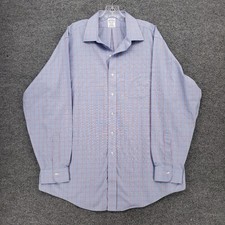 Brooks Brothers Dress Shirt Mens 17.5 Blue Regent Non Iron Plaid Long Sleeve