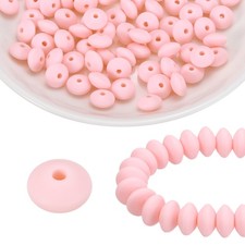 100Pcs Silicone Beads 12mm Lentil Rubber Focal Beads Bulk, Light Pink