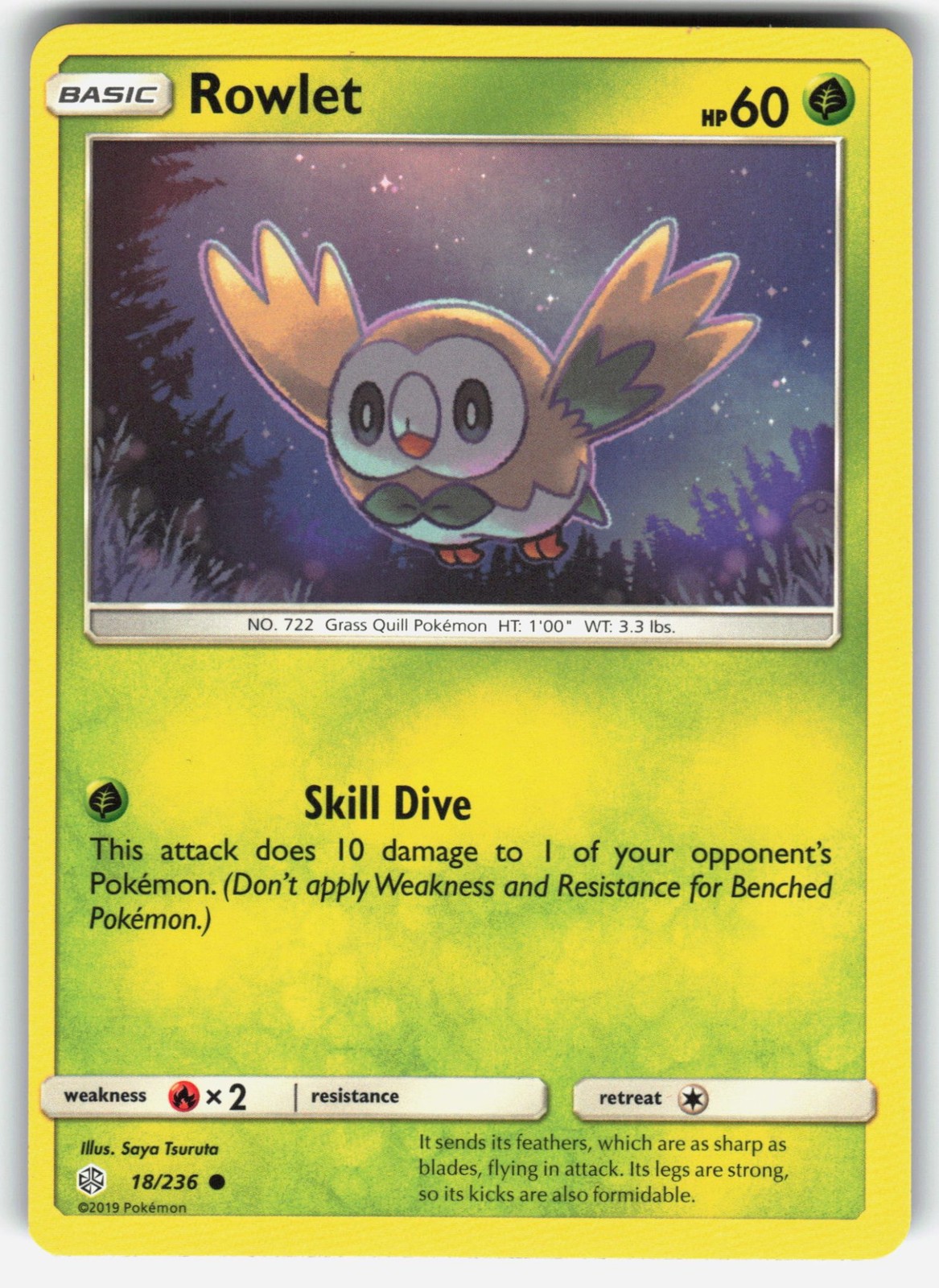 Rowlet 18/236 Common SM - Cosmic Eclipse Pokemon EN Lightly Played