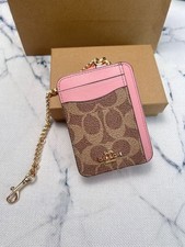 Coach Zip Card Case Wallet In Signature Canvas CW883 Tan/Dusty Pink With Box
