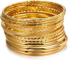 16Pcs Gold Bangle Bracelets for Women - Multi Layer Stackable B SET-12pc