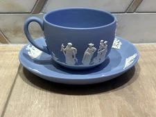 Vintage Blue Jasperware WEDGWOOD Tea Cup and Saucer