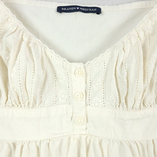 Brandy Melville Dress Womens OS Cream Cotton Tiered Ruffle Eyelet Coquette - Picture 8 of 14