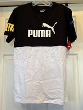 Puma Shirt Boys XL 18/20 Color Block Black White Logos Short Sleeve Kids Tee NWT