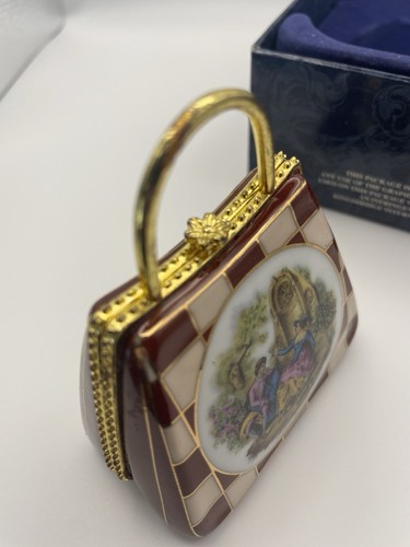 Bolso de mano de porcelana estilo victoriano miniatura con adornos de oro de 24 k caja de baratijas con caja - Imagen 5 de 8