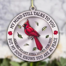 My Mind Still Talks to You Wooden Memorial Cardinal Ornament, Sympathy Gift for