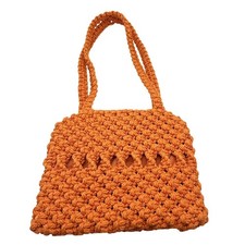 Vtg Macrame Bag Orange Woven Handbag Boho Purse 70s Style-pet hair note