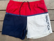 VTG Nautica Swim Trunks RED WHITE  BLUE Mesh Lined Suit Swimming Mens Large
