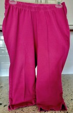 Woman Within Size M Stretch-Cotton Knit Pull-On Capri Leggings - Raspberry