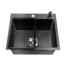 Black Kitchen Sink Undermount Drop-in Single Bowl Stainless Steel Black 40X45cm