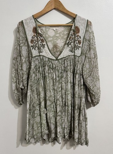 Daughters Of India Diya Dress Mini Green 100% Cotton Size L - Picture 2 of 8