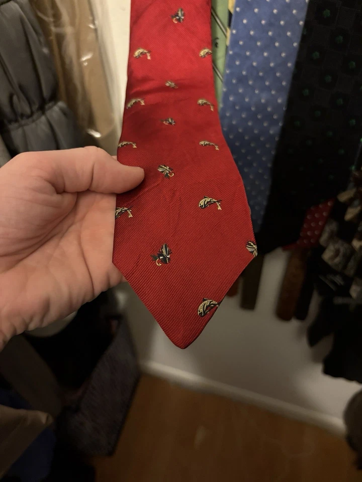 Corbata De Colección Brooks Brothers Importación EE. UU. Seda Trucha Pez Seda Años 40 RARA Foto 3 de 4