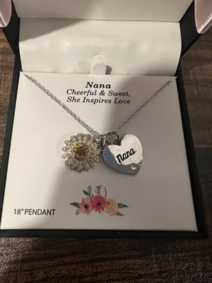 Truly Inspired silver-plated ''Nana'' heart and sunflower pendant necklace