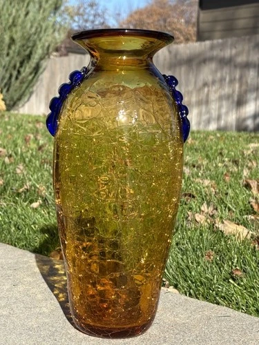 BLENKO Topaz Cobalt 3402 GLASS Vase 14” 2002 Signed HTF