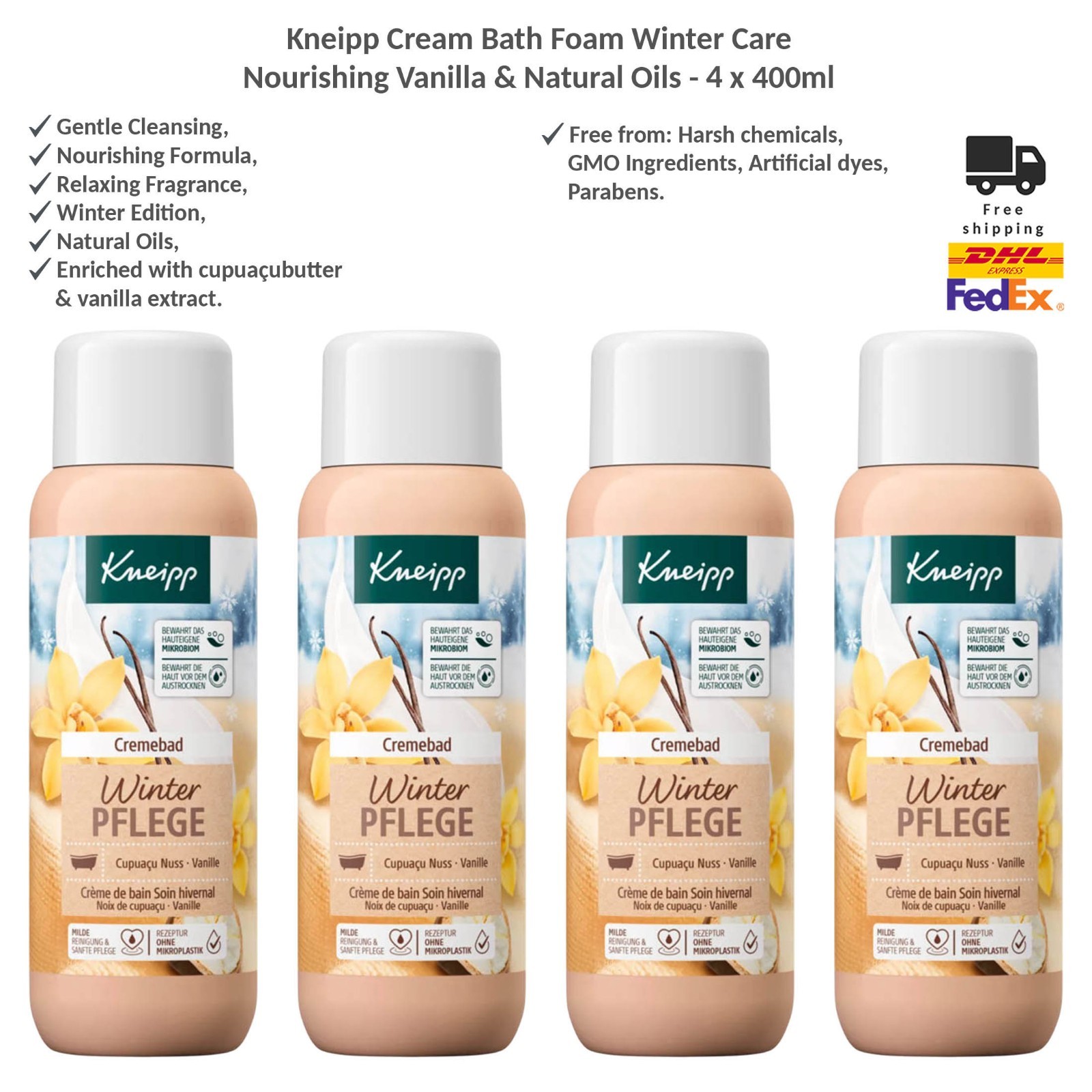 Kneipp Winterpflege Cremeschaumbad Pflegende Vanille & Natürliche Öle 4x400ml