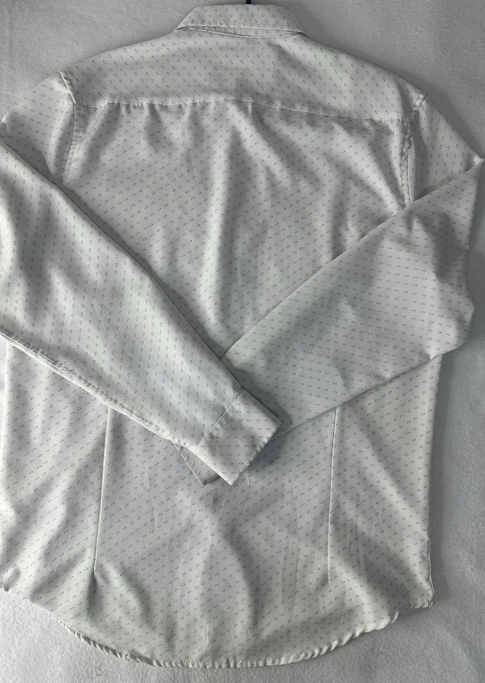 Camisa de vestir para hombre Report Collection 16 35 calce ajustado blanca micro puntos 4 vías  Foto 3 de 4